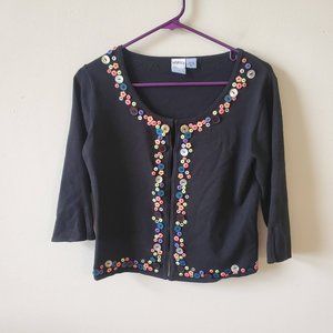 Vintage Whimsy Button Embellished Cardigan Sweater Size Petite Large Black